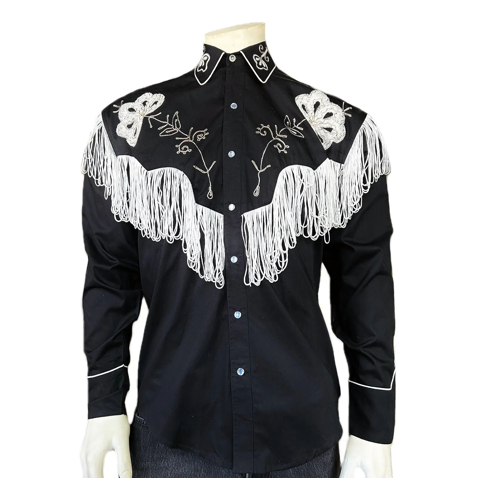 Men's Vintage Fringe Black Embroidered Western Shirt