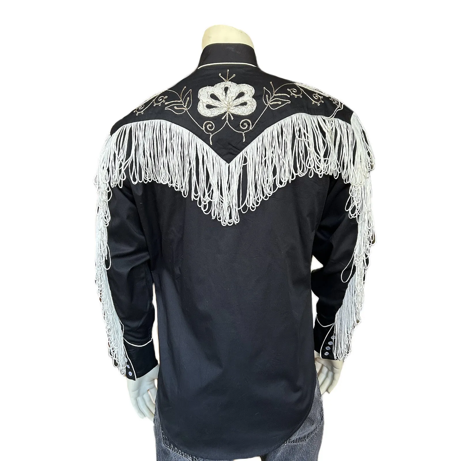 Men's Vintage Fringe Black Embroidered Western Shirt
