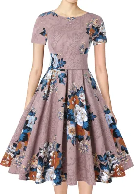 MINTLIMIT Women's 1950s Retro Vintage Rockabilly Short Sleeve Cocktail Party Swing Dress