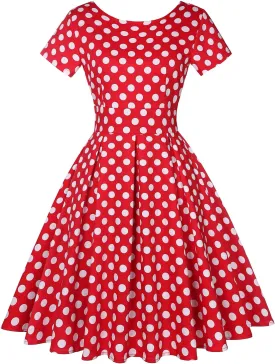 MINTLIMIT Women's 1950s Retro Vintage Rockabilly Short Sleeve Cocktail Party Swing Dress