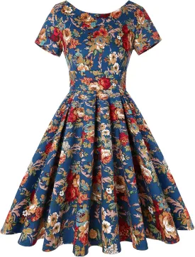 MINTLIMIT Women's 1950s Retro Vintage Rockabilly Short Sleeve Cocktail Party Swing Dress