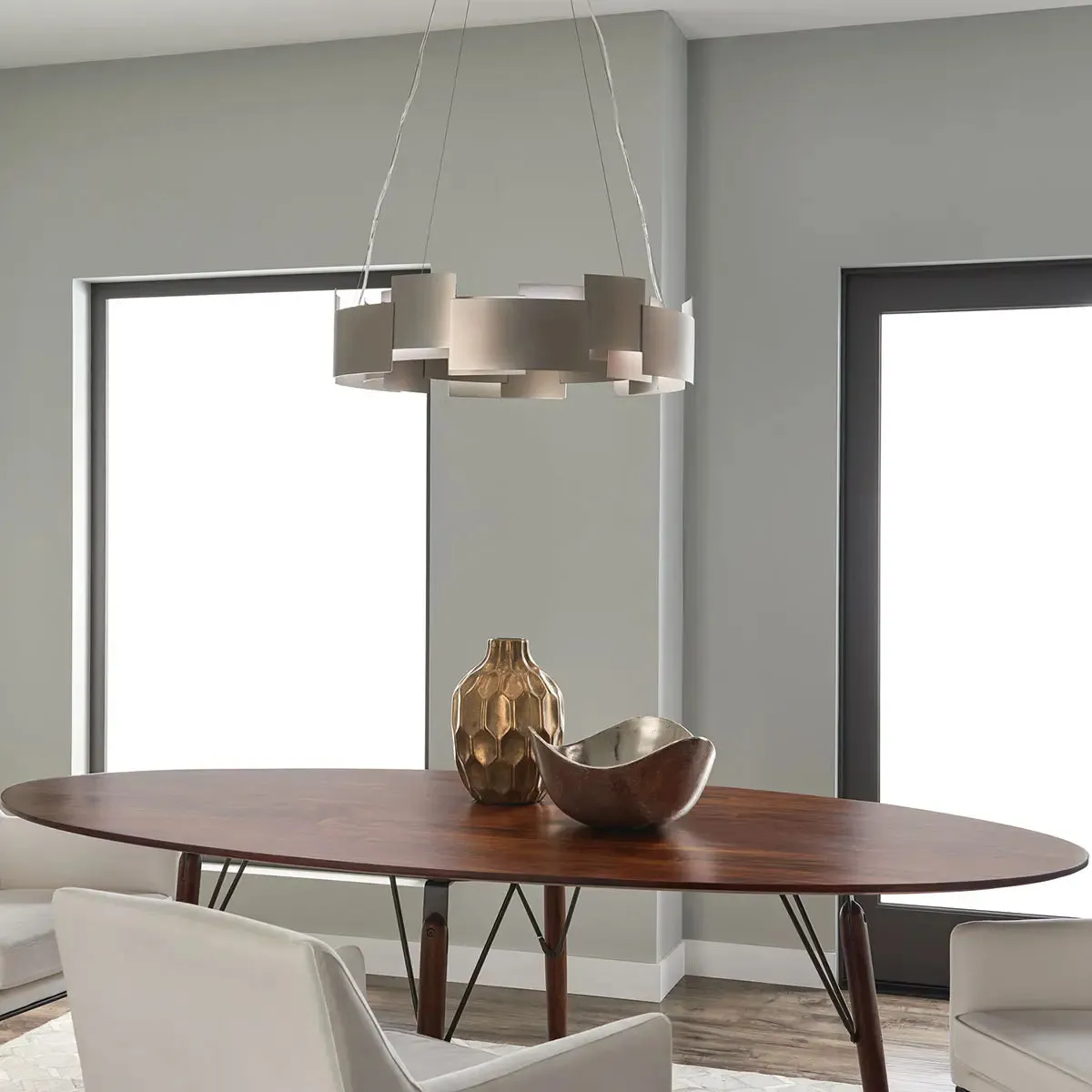 Moderne 27 In. LED Chandelier Nickel Finish
