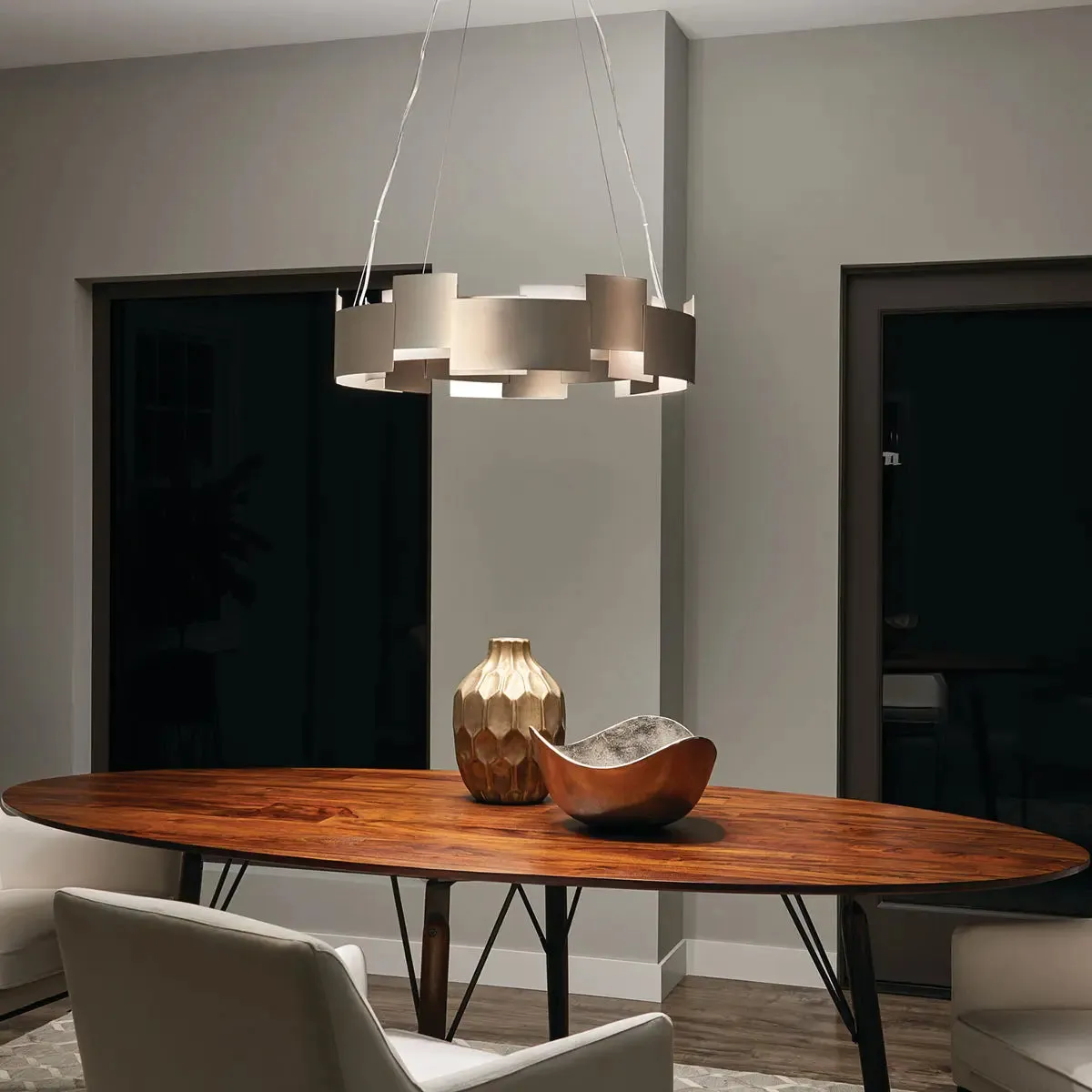 Moderne 27 In. LED Chandelier Nickel Finish