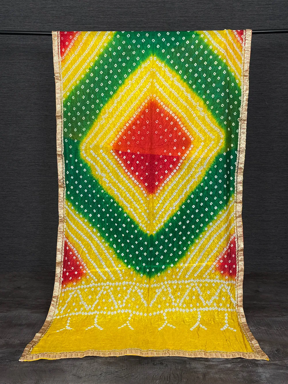 Multi Color Lace Border Original Bandhej Silk Dupatta