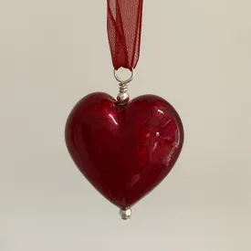 Large Red Murano Glass Heart Pendant Necklace on Organza Ribbon