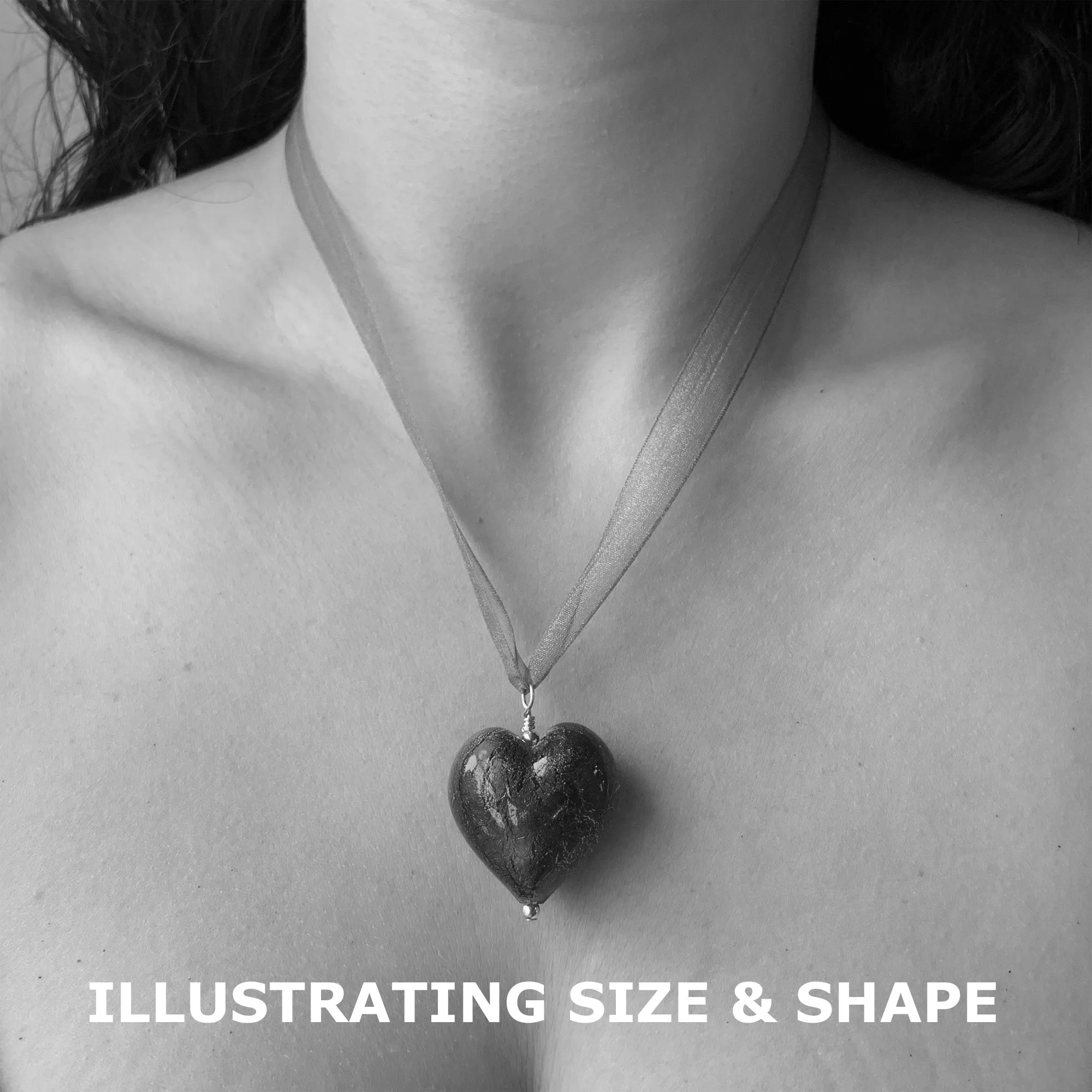 Large Red Murano Glass Heart Pendant Necklace on Organza Ribbon