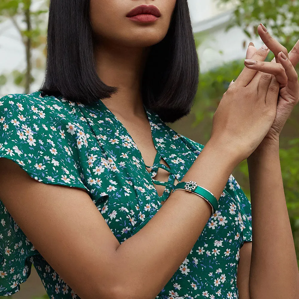 Nonya Blossom Silk Cuff - Peacock Green
