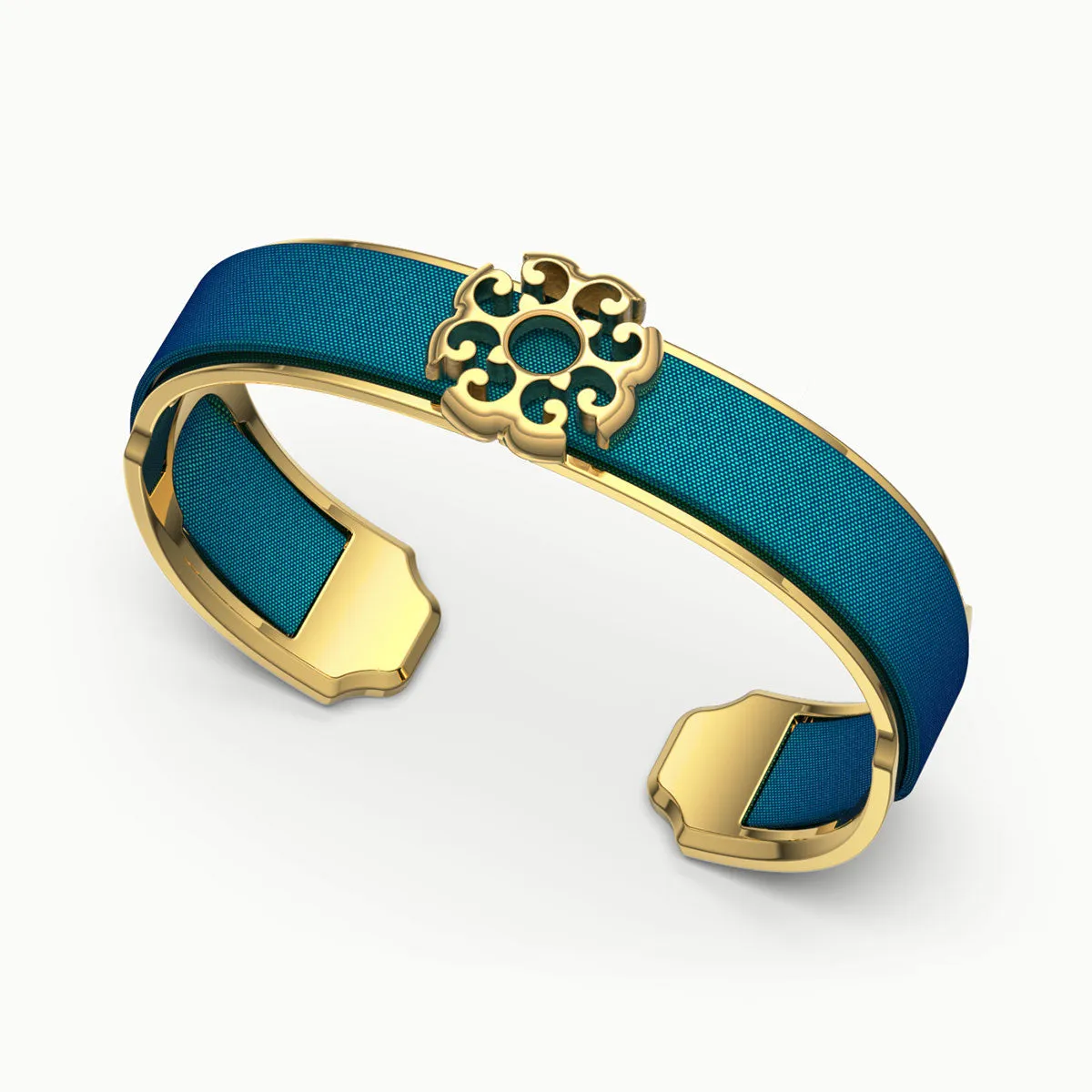 Nonya Blossom Silk Cuff - Peacock Green