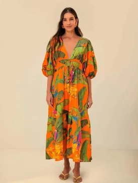 Orange Fresh Macaws Midi Dress