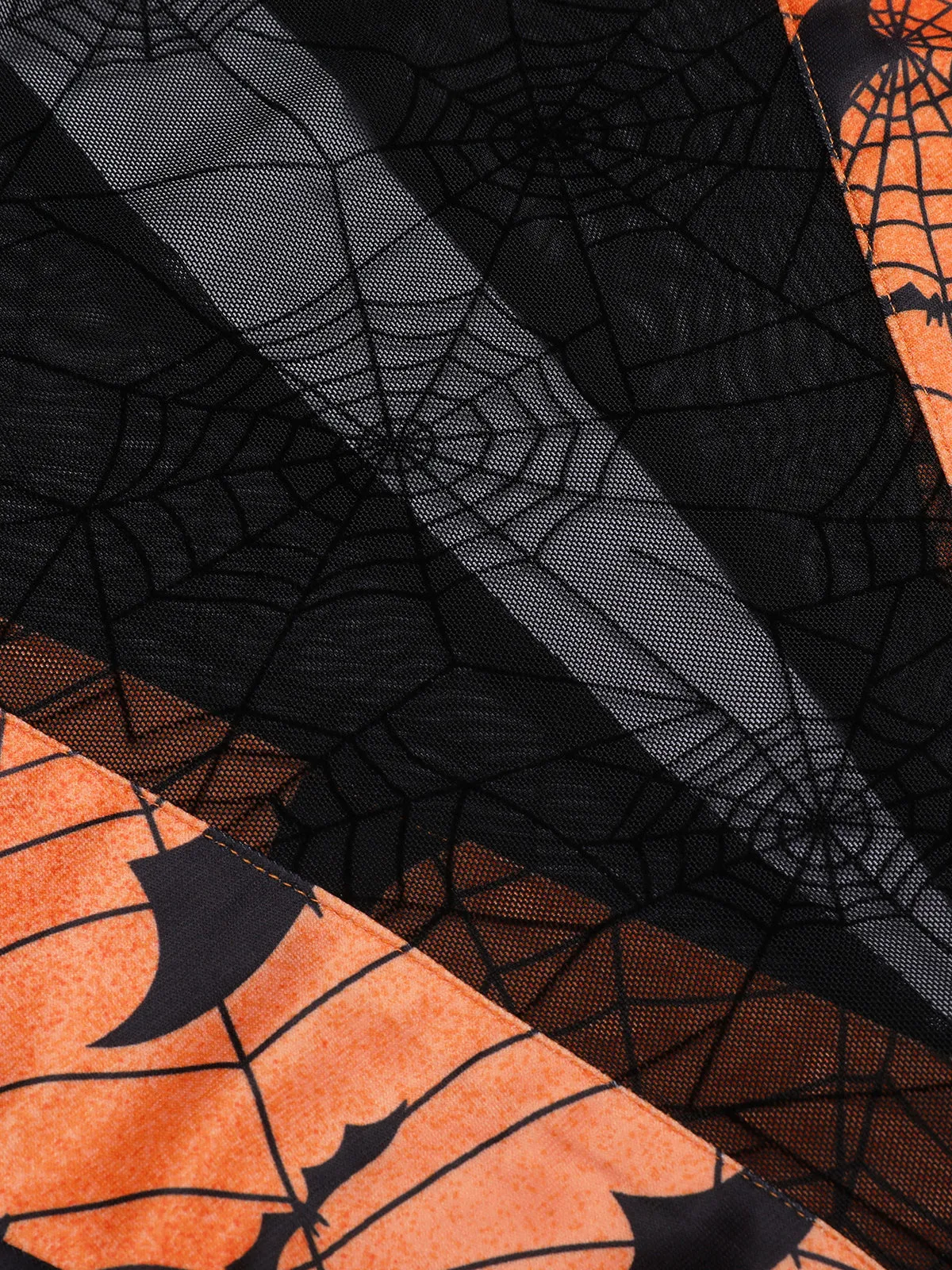 Orange Halloween Spider Sleeve Vintage Dress