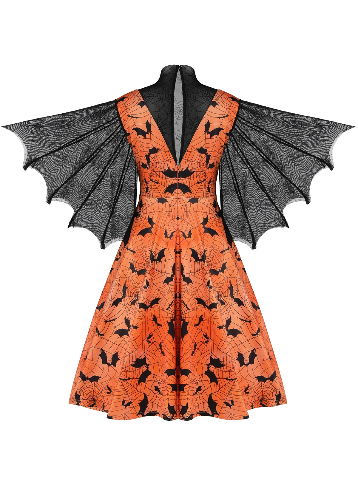 Orange Halloween Spider Sleeve Vintage Dress