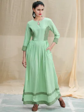 Pastel Purpose - Hand Block Printed Long Cotton Dress - D347FXXXX