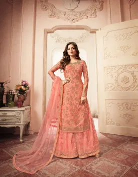 Peach Grand Party Wear Designer Plazzo Suit
