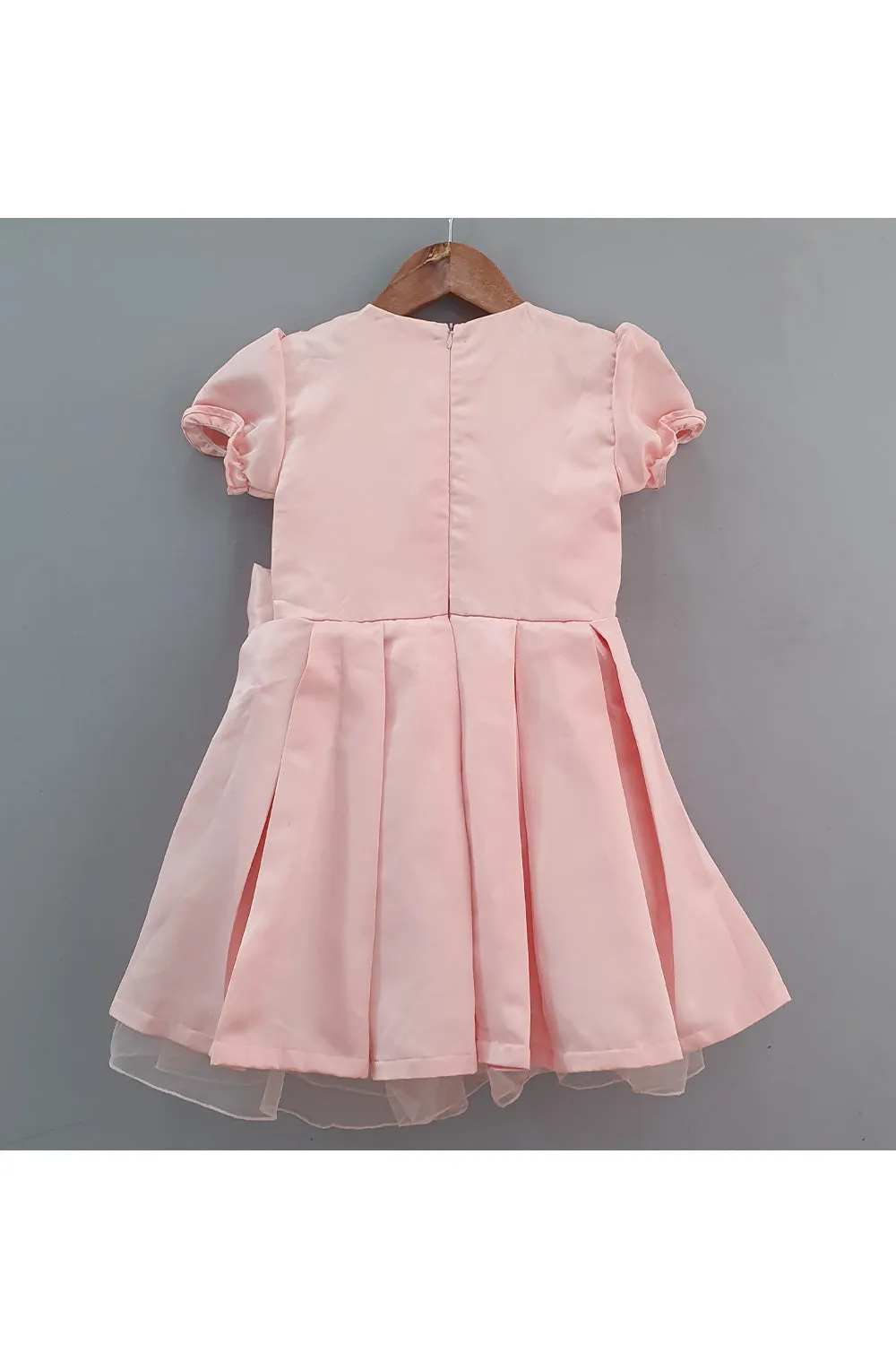 Peach Pearl Embroidered Pleated Dress