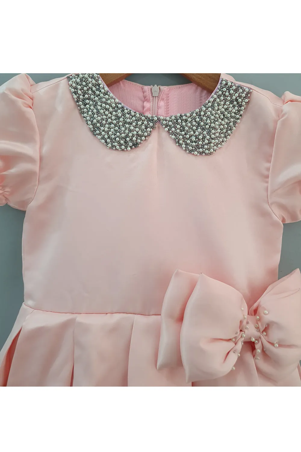 Peach Pearl Embroidered Pleated Dress