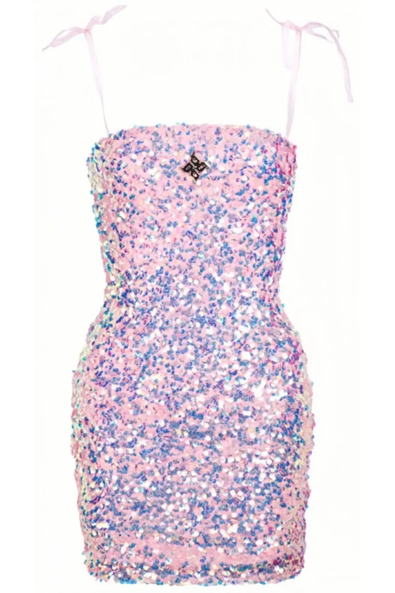 Pink Birthday Party Sequin Mini Dress with Cross Design
