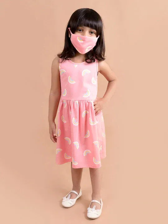 Pink White Rainbow Printed Dress