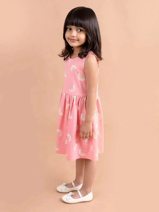 Pink White Rainbow Printed Dress