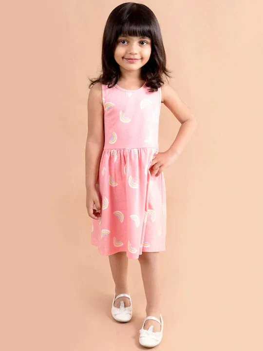 Pink White Rainbow Printed Dress