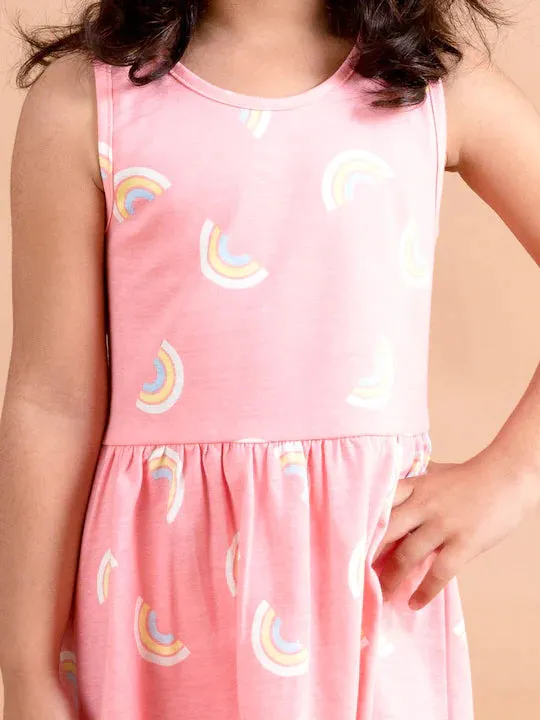 Pink White Rainbow Printed Dress