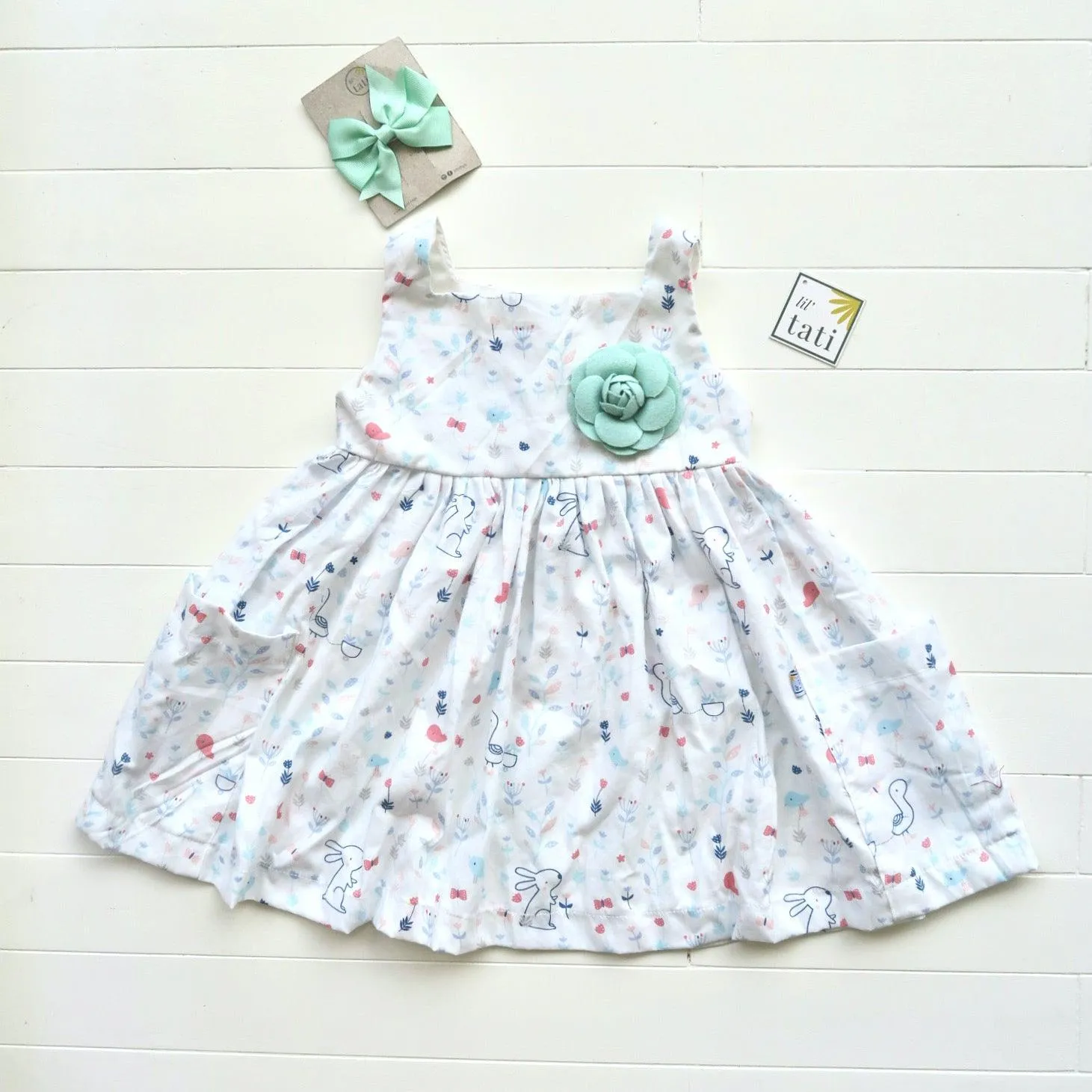 Poppy Dress in Bunny Garden Print