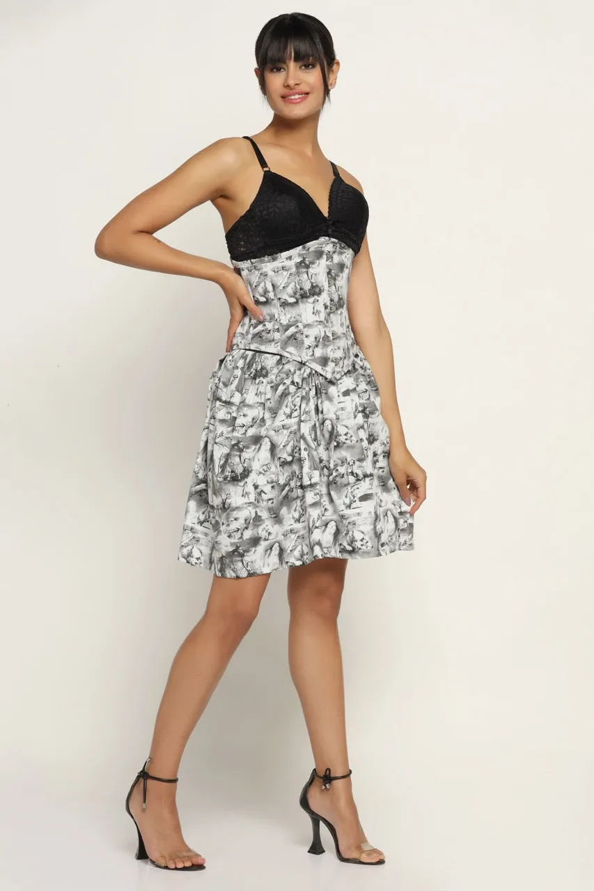 Quatrefoil printed Waist Reducing  Underbust Corset  Dress