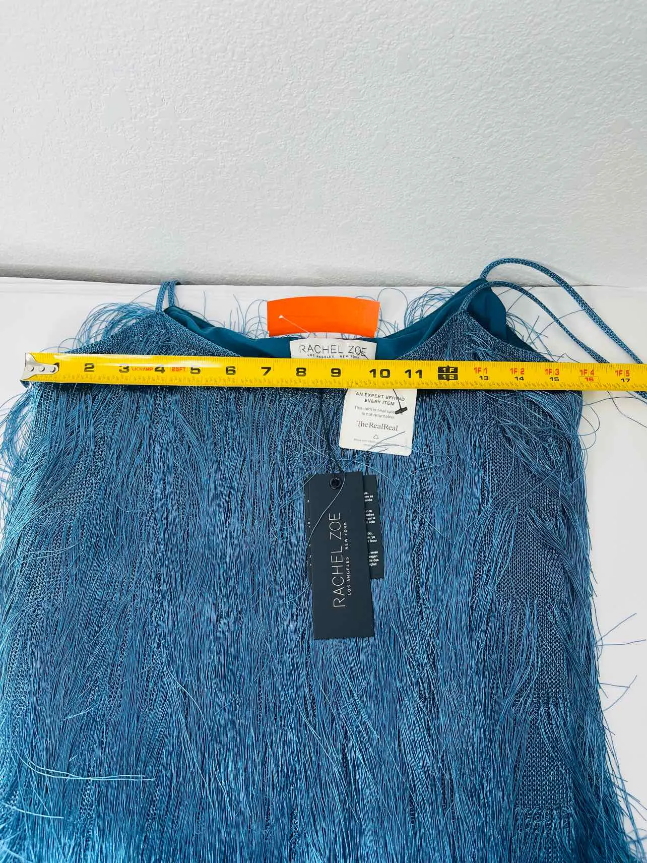 Rachel Zoe Size L Blue Metallic Fringe NEW Designer Dress