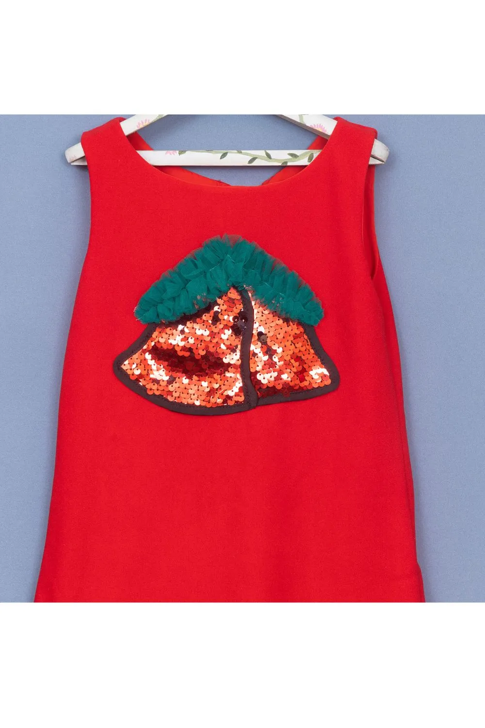 Red Sequins Embroidered Christmas Bell Neoprene Dress