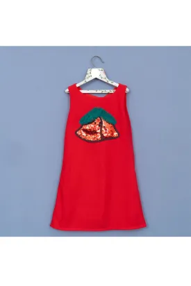 Red Sequins Embroidered Christmas Bell Neoprene Dress