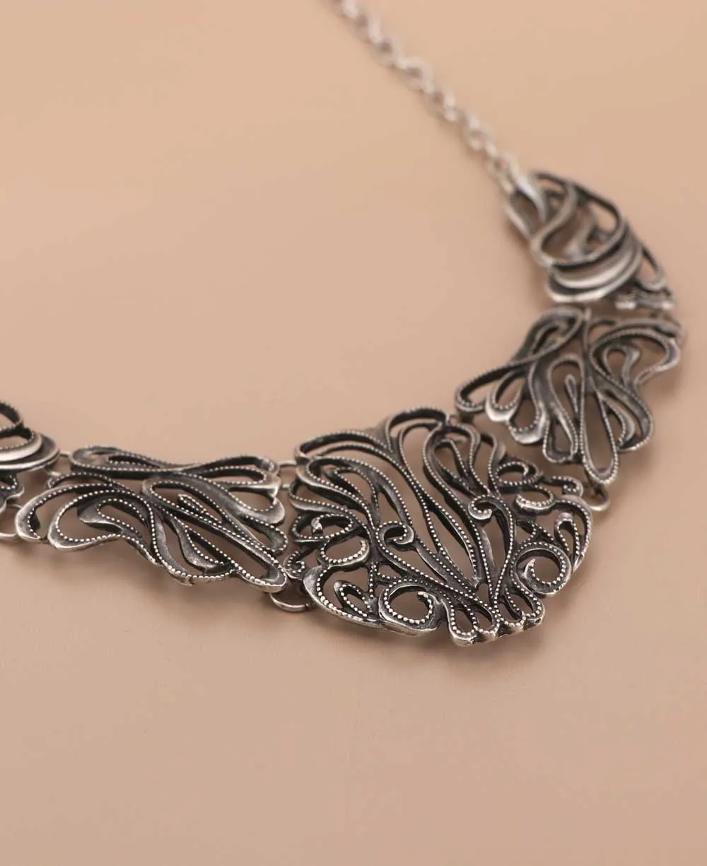 Regal Swirl Crown-Like Statement Necklace