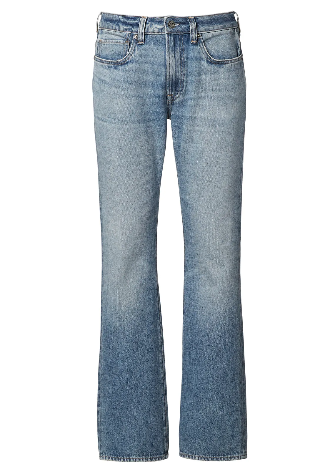 Mens Distressed Relaxed Bootcut Jeans in Whiskered Blue - Style BM22917