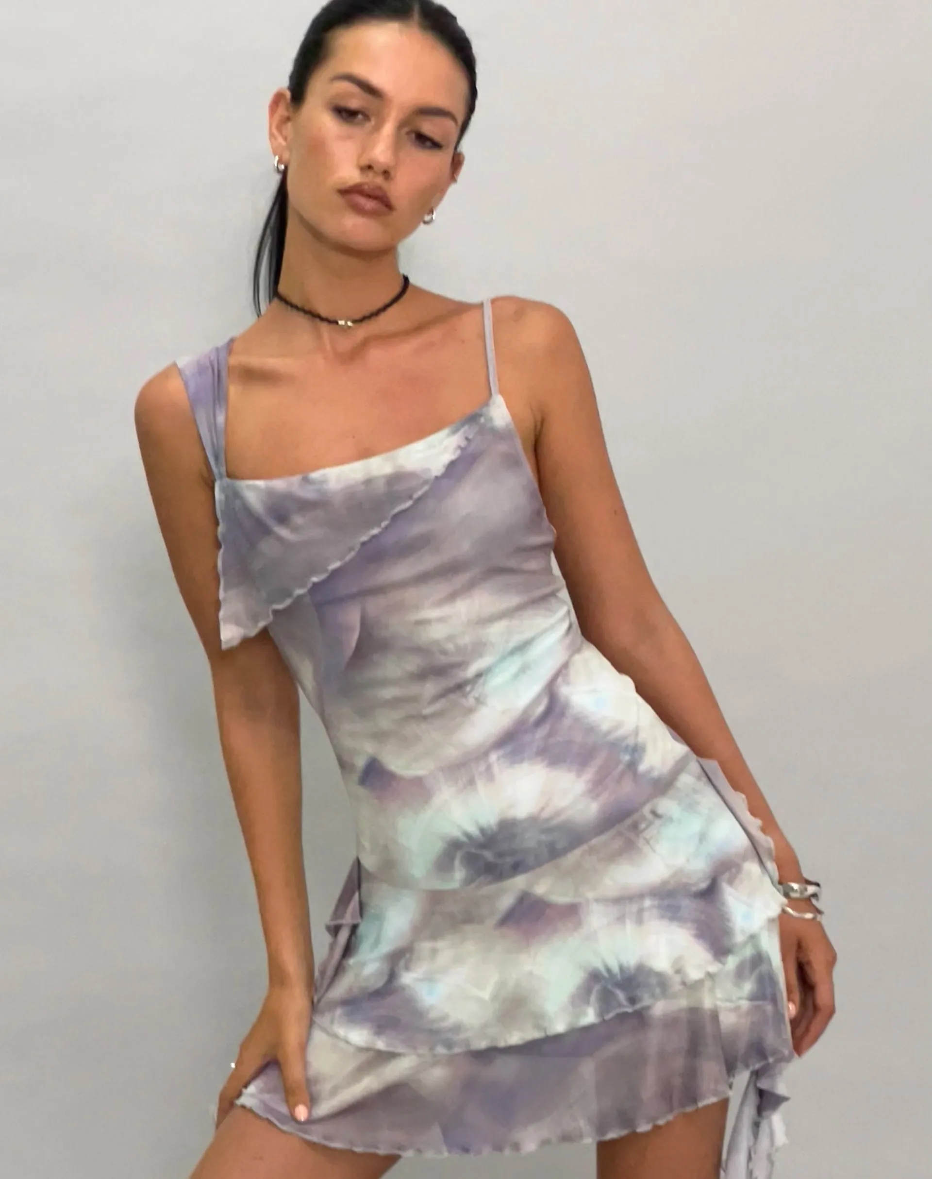 Sabit Mesh Mini Dress in Printed Pearly Shell