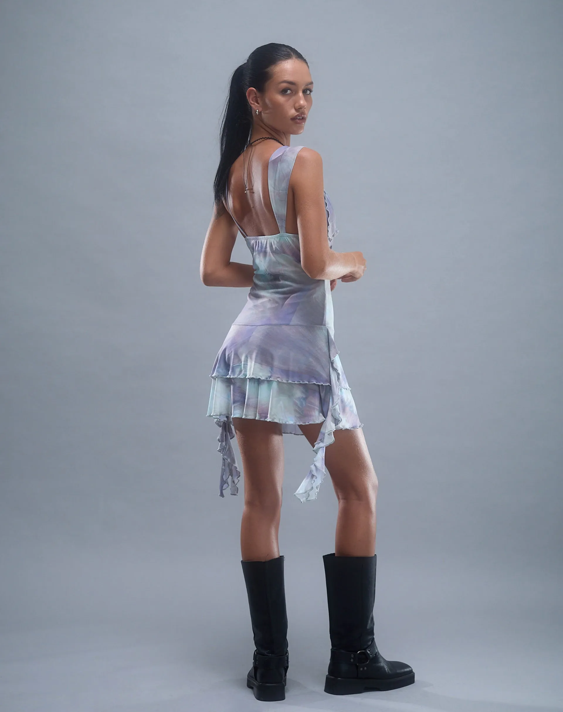 Sabit Mesh Mini Dress in Printed Pearly Shell