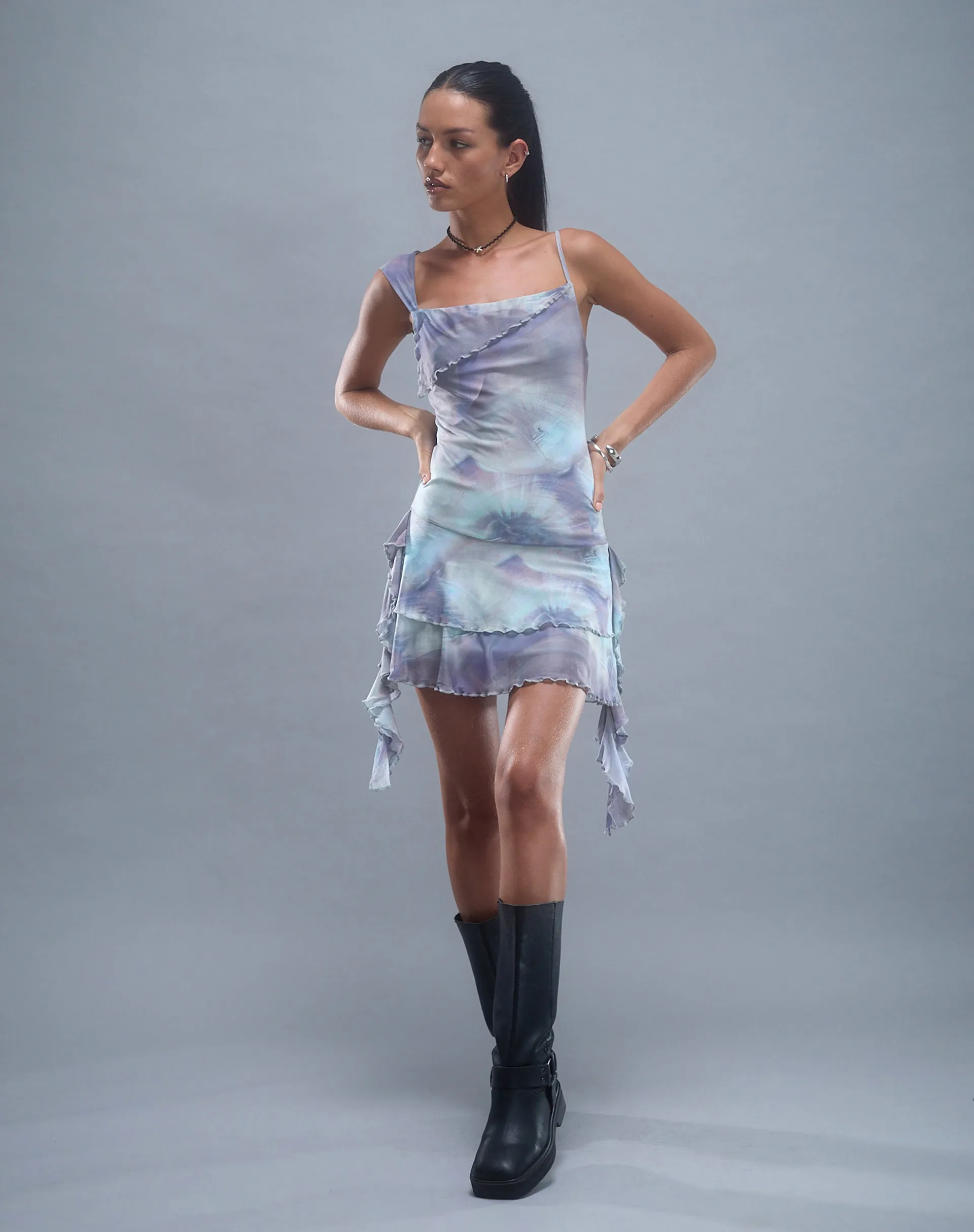Sabit Mesh Mini Dress in Printed Pearly Shell