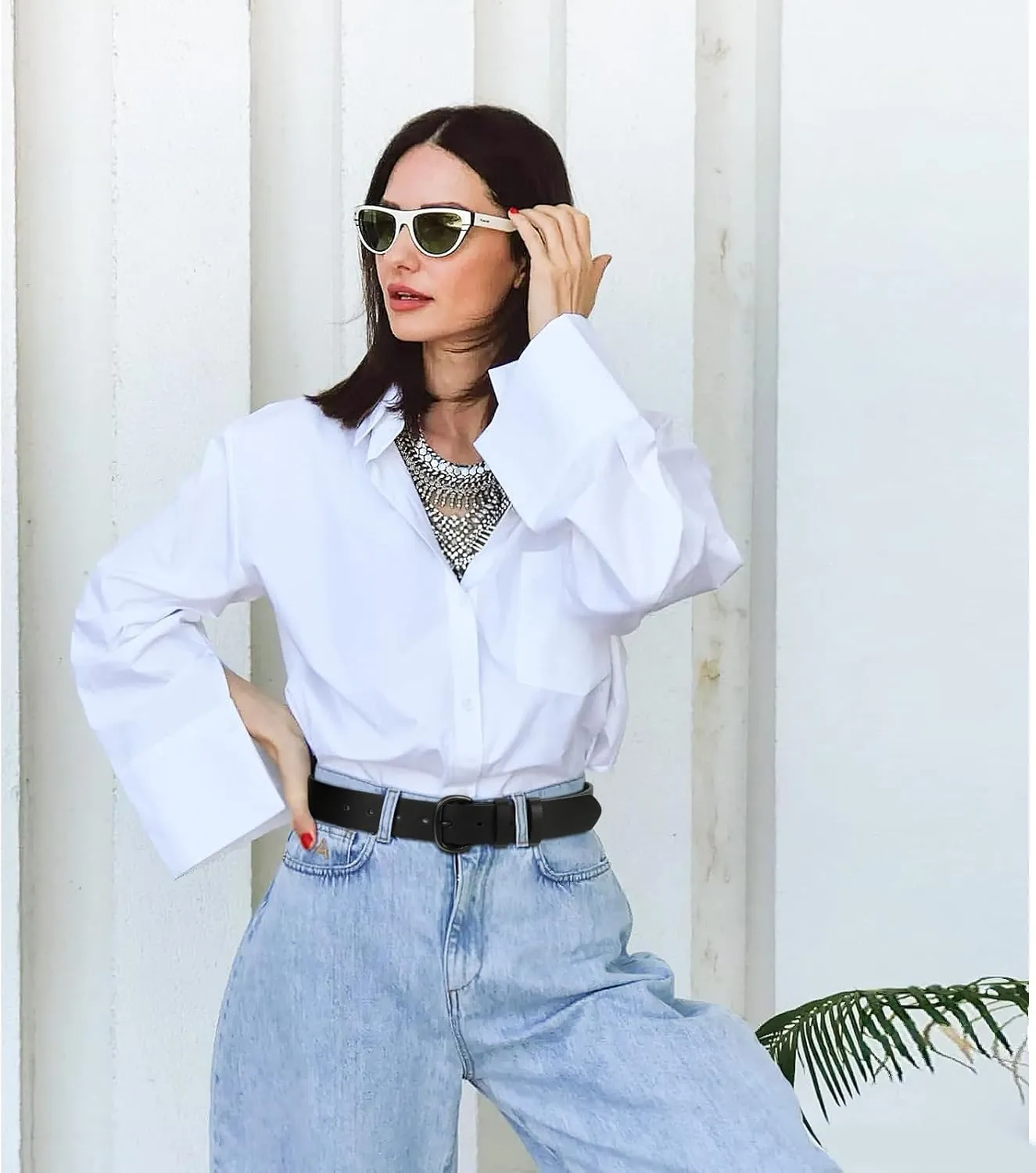 SANSTHS Women Leather Belt for Jeans Pants Dresses Black Ladies Waist Belt with Black Buckle