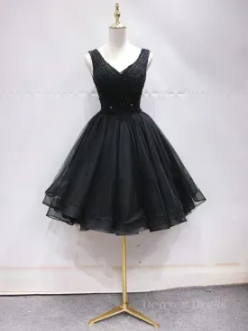 Short Black Lace Prom Dresses, Short Black Lace Homecoming Graduation Dresses