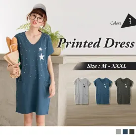 SHORT SLEEVE STAR PRINTED DRESS