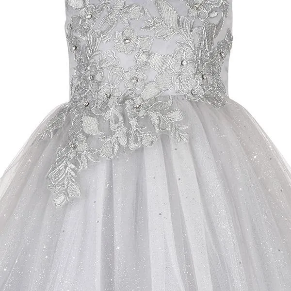Silver Sparkly Embroidered Ball Dress