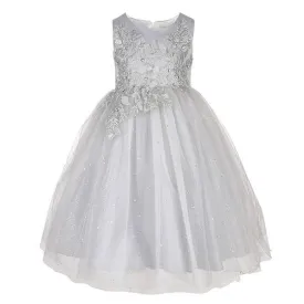 Silver Sparkly Embroidered Ball Dress