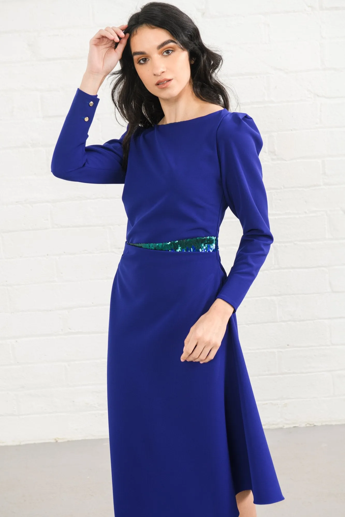 Sisters Lucy Purple Midi Dress With Sequin Waist