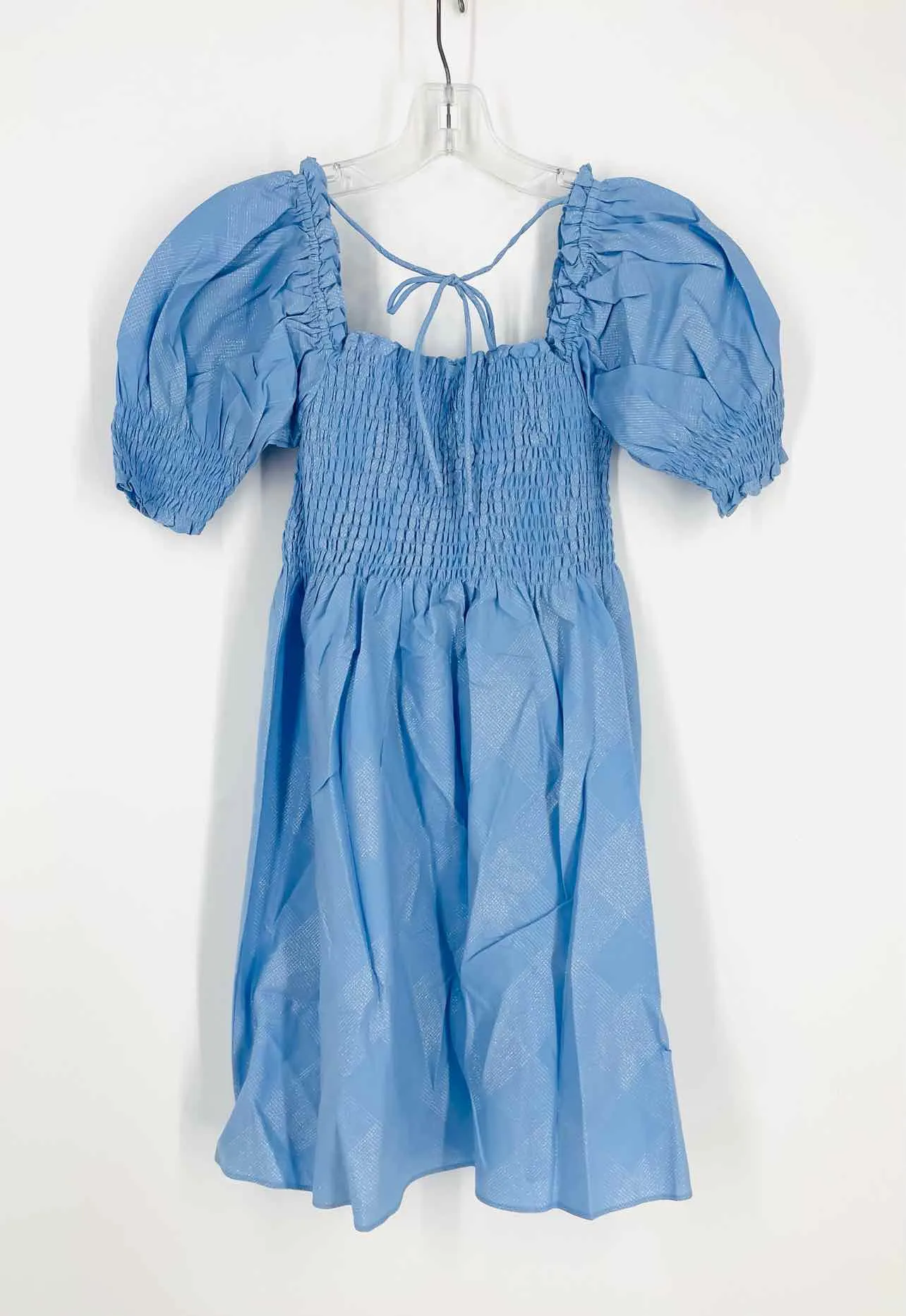 Size XS Lt Blue/Silver Smocked Plaid NEW Designer Dress