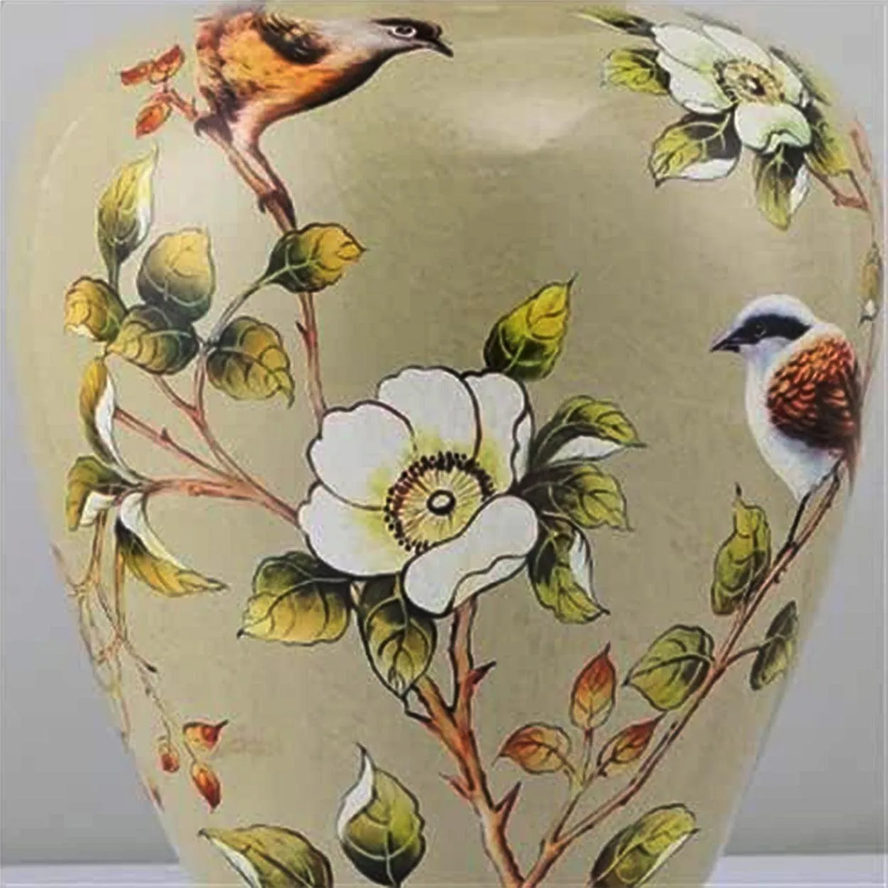 SONGBIRD FLORAL PATTERN CERAMIC TABLE LAMP