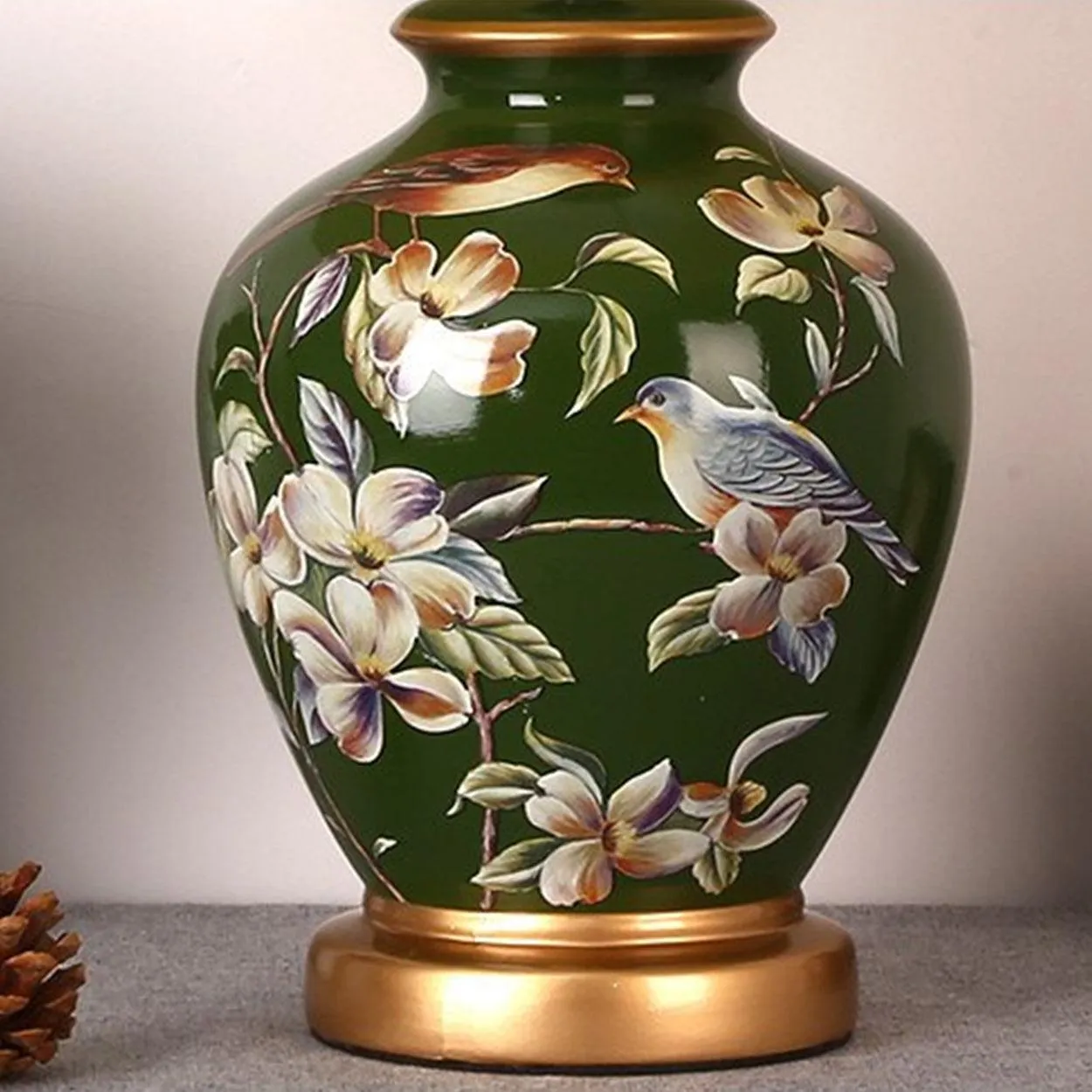 SONGBIRD FLORAL PATTERN CERAMIC TABLE LAMP