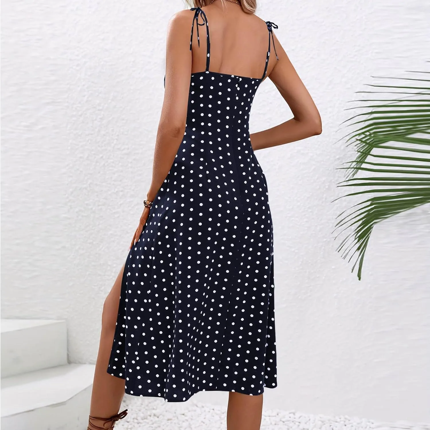 Summer Dresses for Women 2025,Adjustable Spaghetti Strap Sundress Polka Dot Petite A Line Beach Vacation Sundresses
