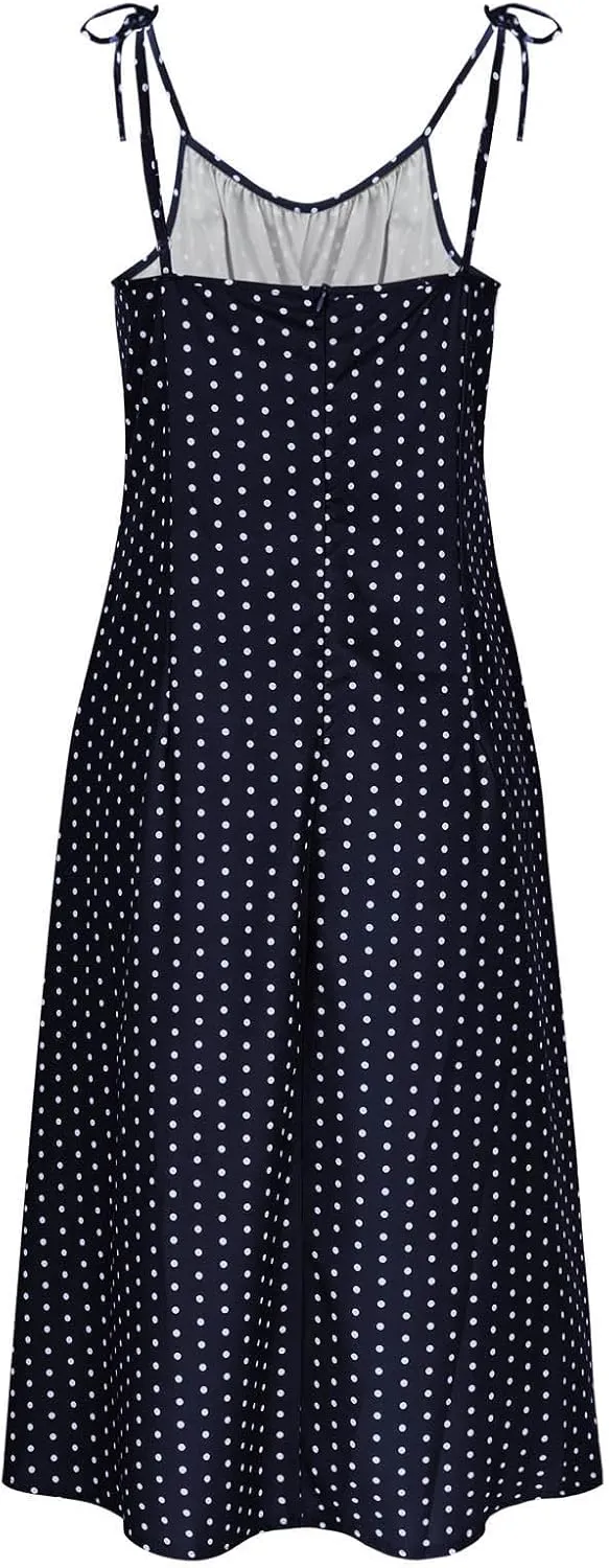 Summer Dresses for Women 2025,Adjustable Spaghetti Strap Sundress Polka Dot Petite A Line Beach Vacation Sundresses