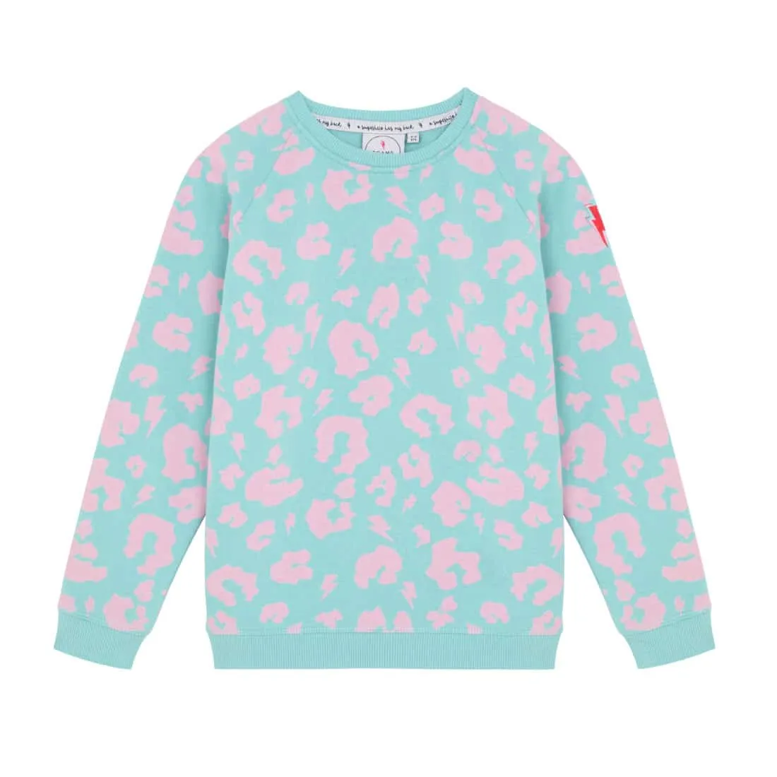 Super Soft Sweatshirt – Turquoise   Pink Leopard & Lightning Bolt