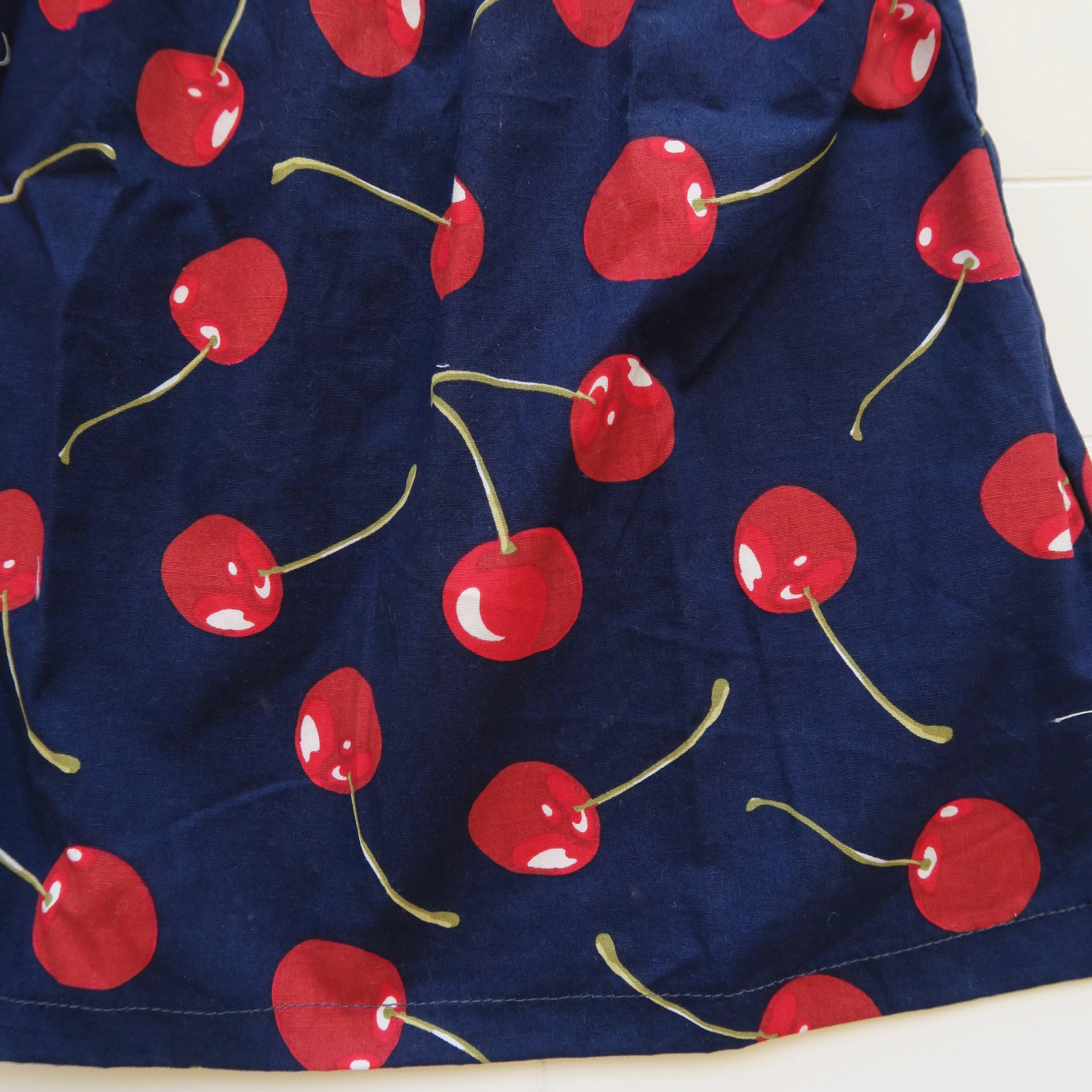 Tea Rose Dress in Navy Cherries Print
