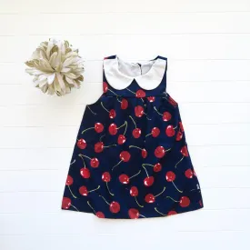 Tea Rose Dress in Navy Cherries Print
