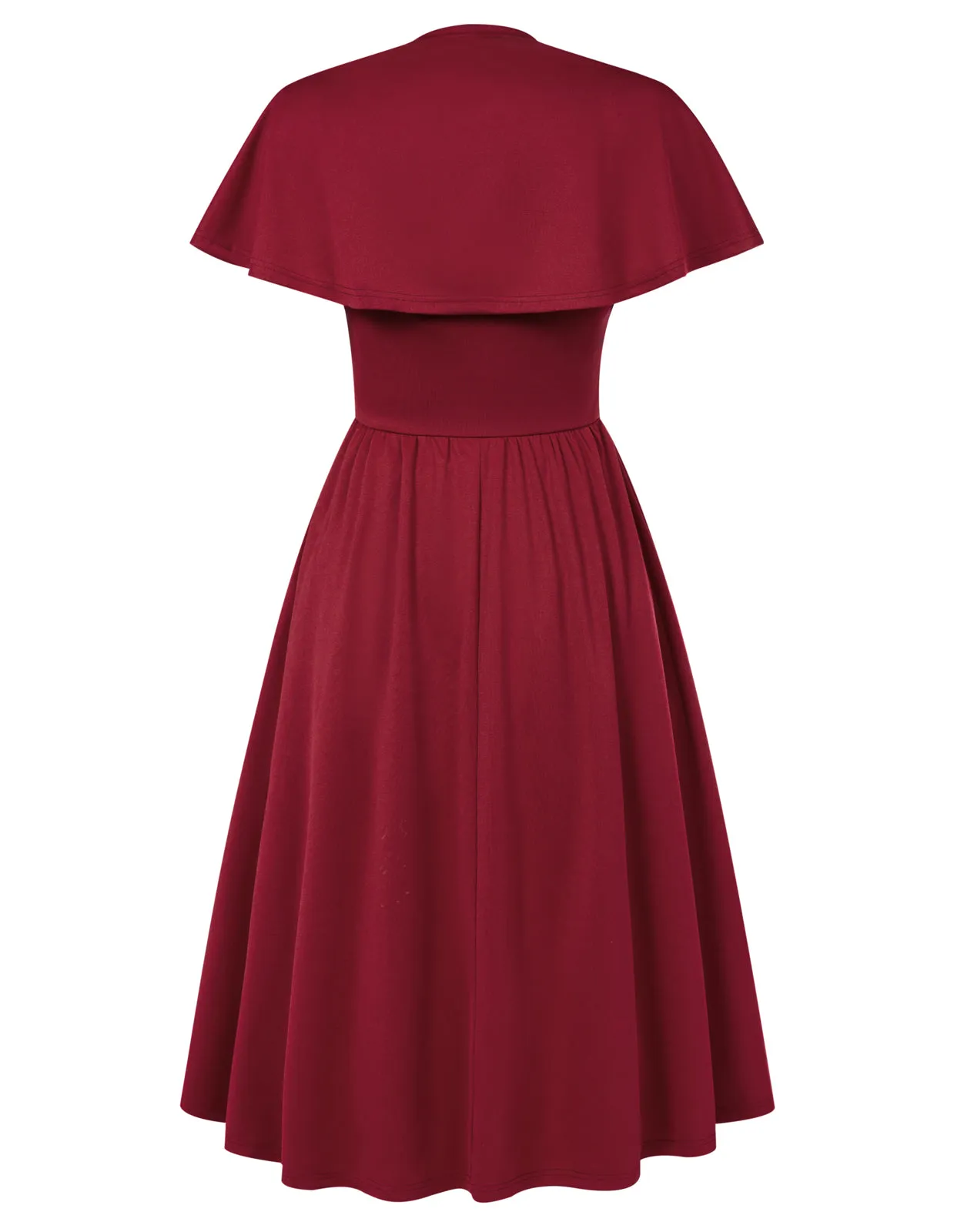 Vintage Square Neck Cape A-line Midi Dress Elegant Wedding Guest Cocktail Flowy Swing Dress
