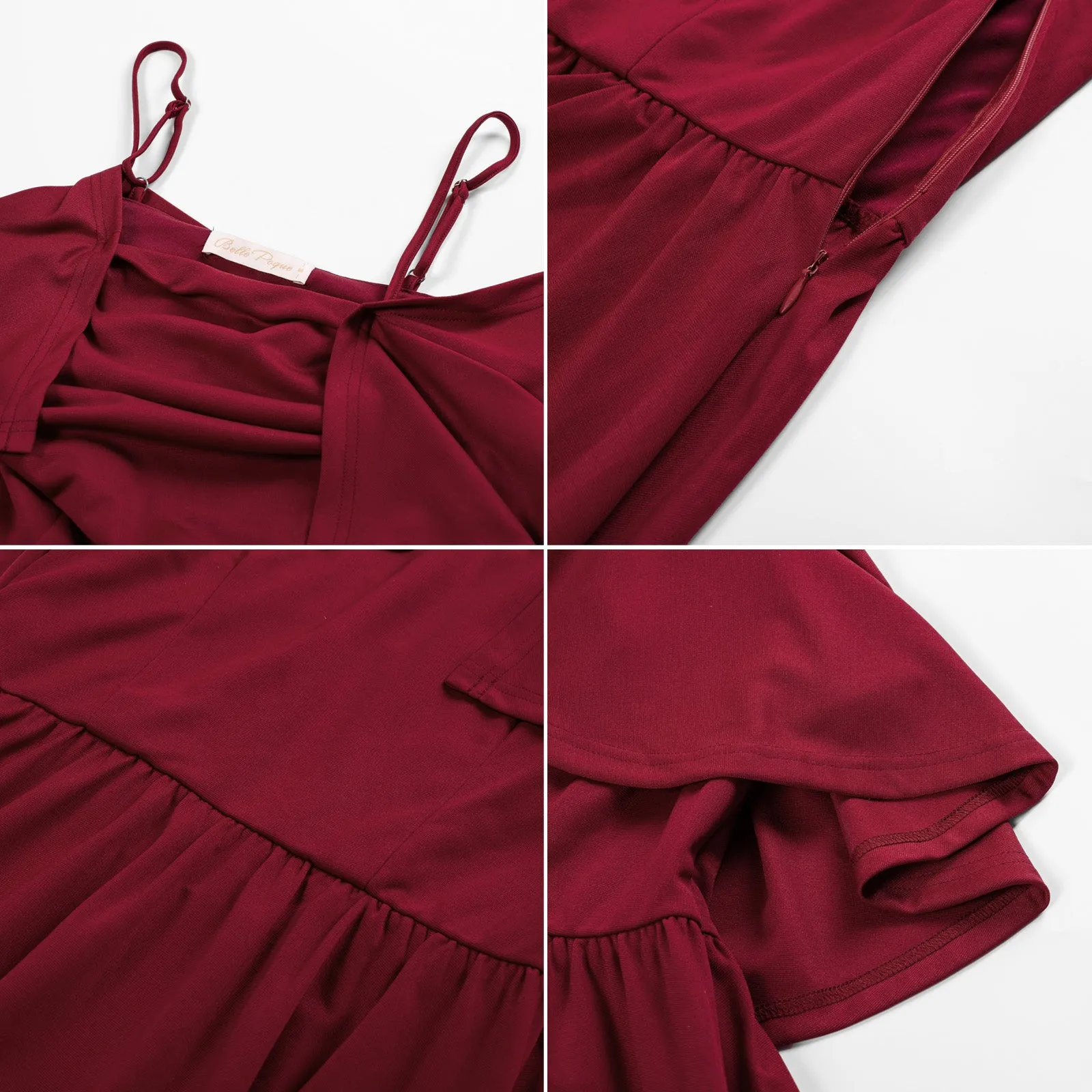 Vintage Square Neck Cape A-line Midi Dress Elegant Wedding Guest Cocktail Flowy Swing Dress